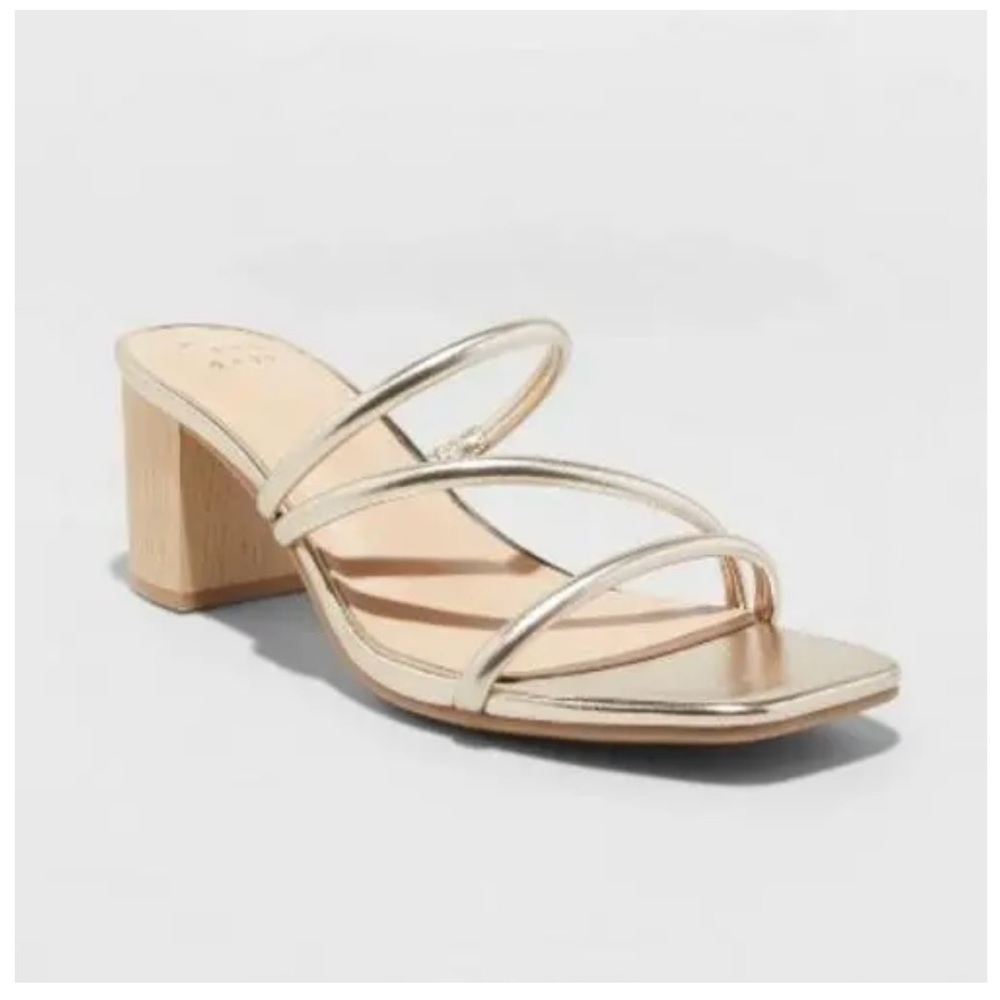 Gold Block Heel Strappy Sandal